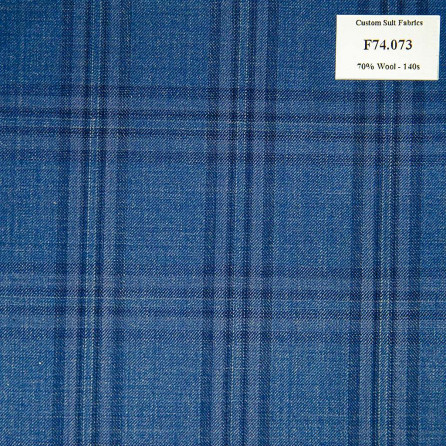 F74.073 Kevinlli V6 - Vải Suit 70% Wool - Xanh Dương Caro